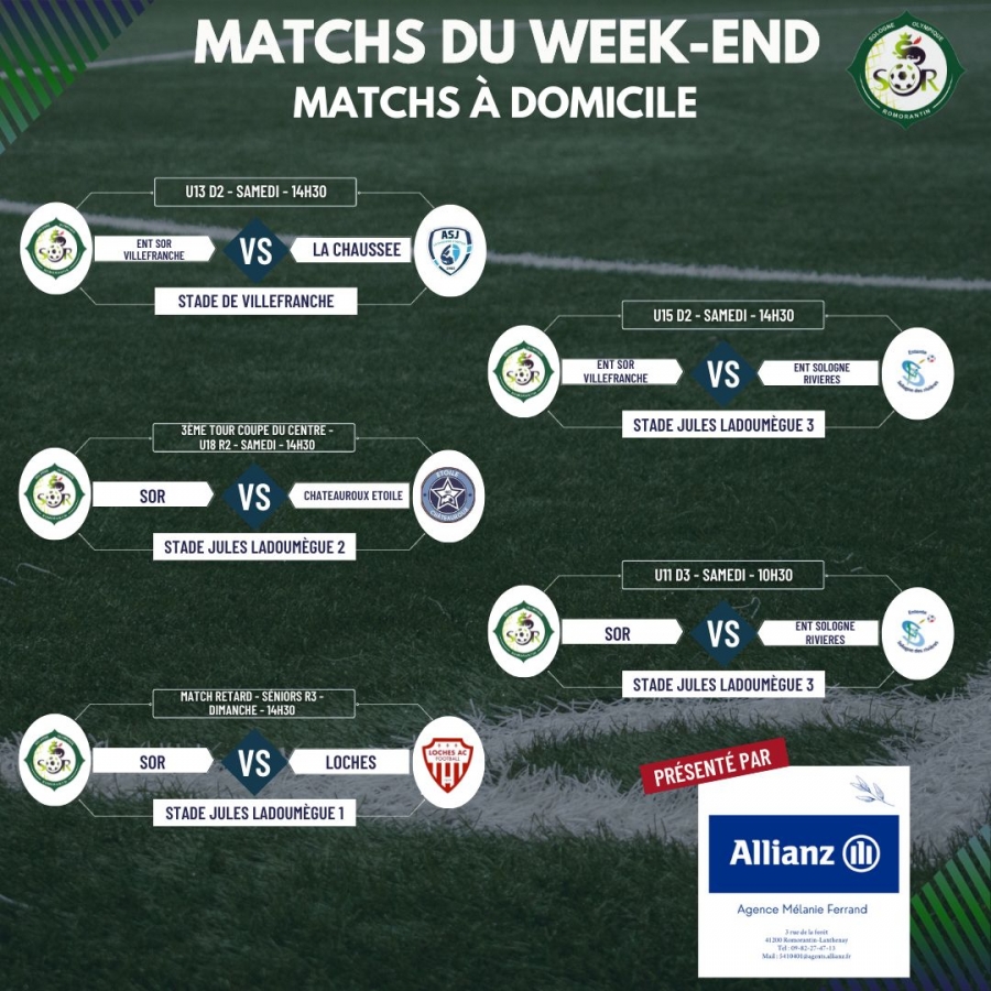 les matchs du Week-end à domicile
