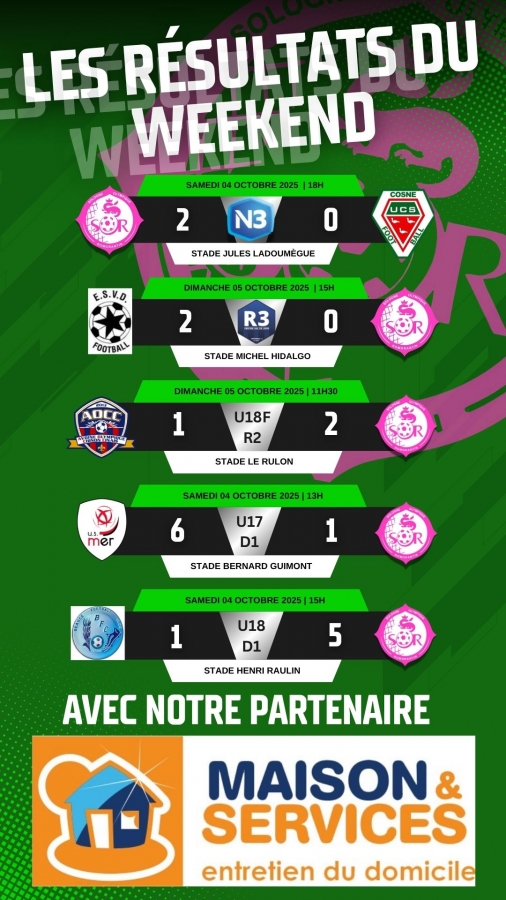 Les résultats du week-end !