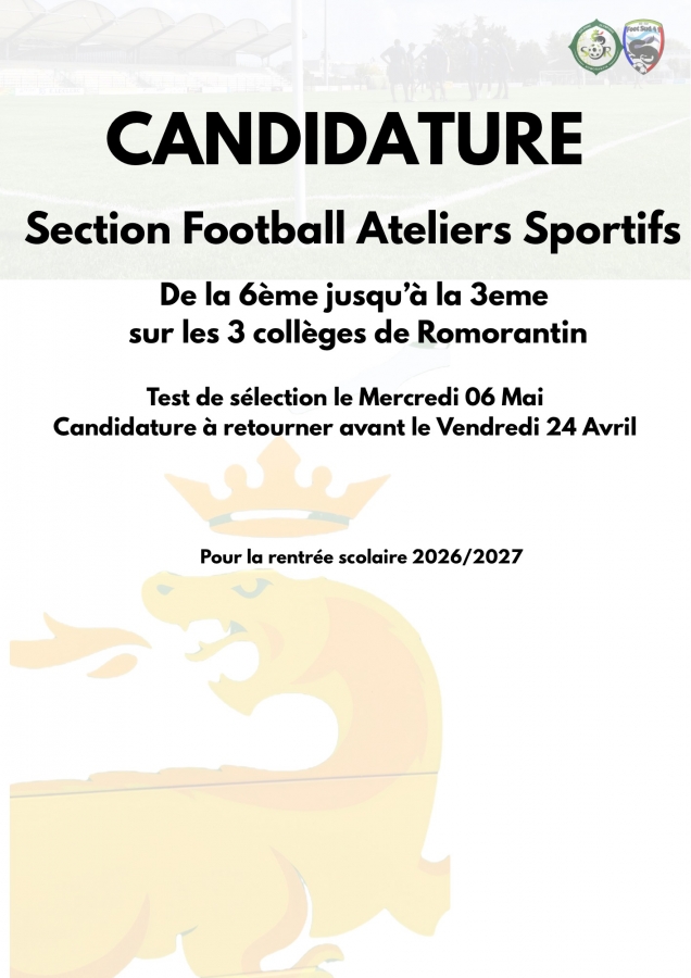 Candidature Section Foot 6ème-3ème